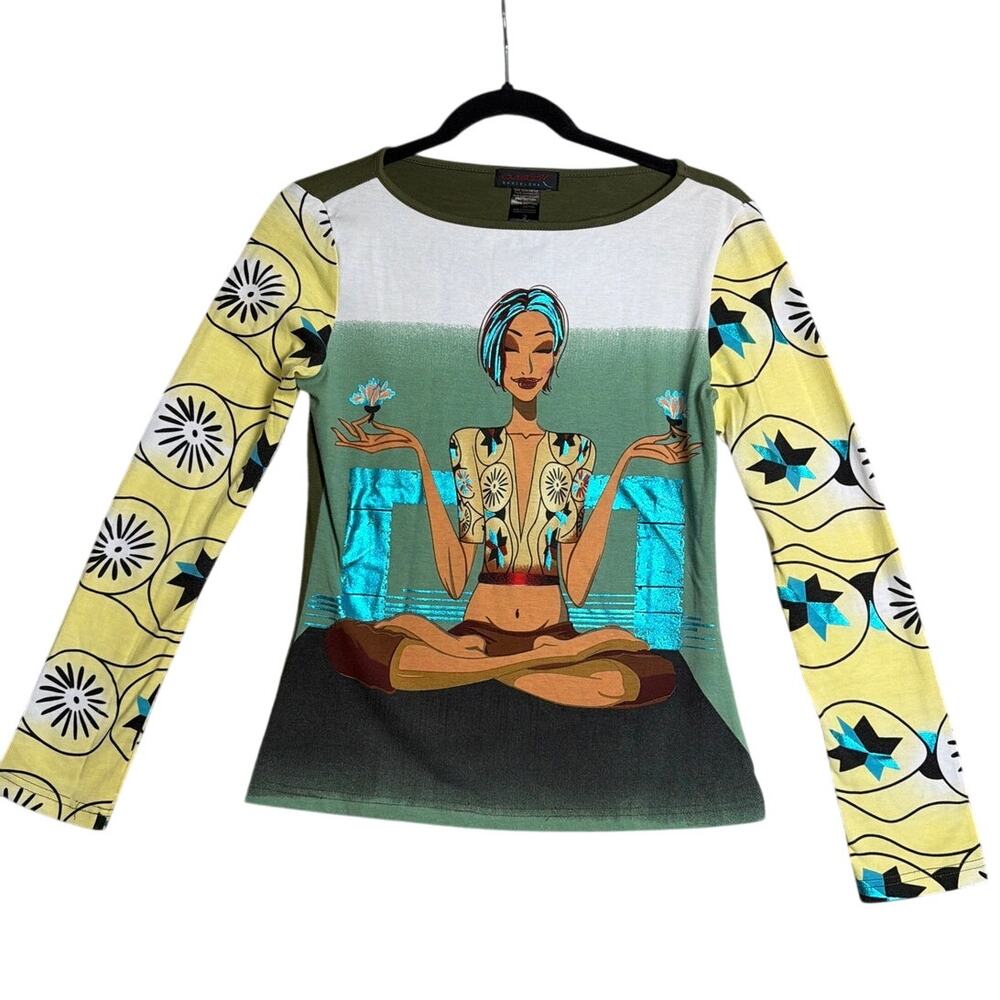 Custo Barcelona Y2K Graphic Art Top Blue Tower Spain Fitted Vintage Indie Sleaze - Picture 2 of 8